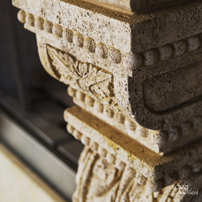 Intricate carvings on ancient limestone fireplace mantle from Ancient Surfaces collection

Custom Carved Limestone Mantles
Hand Carved Mantles
Intricately Carved Architectural Elements