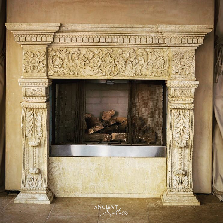 Antique limestone mantel
Stone mantels 
Limestone fireplace
antique limestone fireplace design 
Reclaimed French fireplace
Rustic Italian fireplace design 
Ancient surfaces 
Salvaged fireplace 

